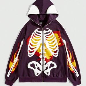 Sudadera con capucha de 500 g/m² de fabricante personalizado, con estampado digital de calavera de Halloween, con cremallera completa para hombre - Product Image 3