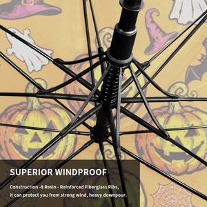 Halloween Windproof Black Fiberglass Golf <b>Umbrella</b> Long Straight Handle 130cm Open Diameter Jack O Lantern Bat Spider Web Design - Product Image 4