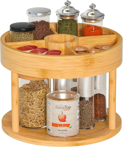 2 Tier Bamboo Lazy Susan Rotating Spice Rack Wholesales 360 Degree Rotating Bamboo <strong>Kitchen</strong> Organizer Spice <strong>Carousel</strong> for Cabinet - Product Image 2