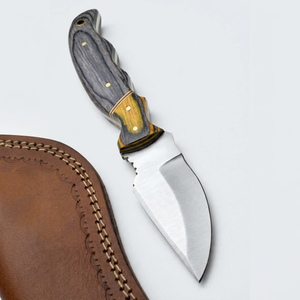 Couteau utilitaire à lame fixe en acier inoxydable robuste avec poignée ergonomique en forme de pistolet, trou pour cordon en laiton, manche en Pakkawood - DIY OEM - Product Image 1