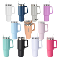 Gobelet d'aventure personnalisé avec logo original, 40 oz, gobelet de voyage sous vide 18/8 avec poignée et paille, design moderne, tasse à café blanche