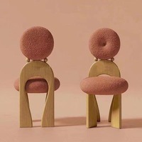 Chaises de salle à manger nordiques crème avec structure en bois massif, design boucles, rembourrées en laine d'agneau, modernes, pour la maison, le bureau et la cuisine