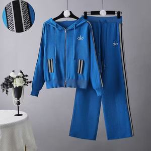 Completo sportivo in maglia ricamato casual primaverile/autunnale 2026, nuovo, con giacca con cappuccio <span class=keywords><strong>e</strong></span> cerniera <span class=keywords><strong>e</strong></span> pantaloni a gamba larga, due pezzi 1022 - Product Image 3