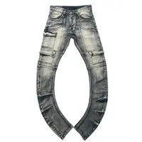Benutzer definierte Männer Gradient Wash High Street Komfortable Skinny Stretch Multi Pocket Auffällige gestapelte Jeans