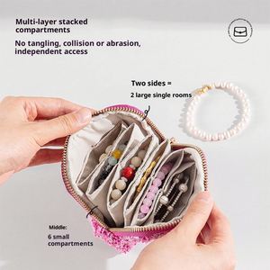 Organisateur de bijoux haut de gamme exquis, sac à bijoux pour bracelet, collier de perles, boîte de rangement portable avec fermeture éclair - Product Image 2