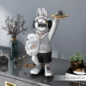 工場カスタムOEMODM動物ウサギ宇宙飛行士トレイ装飾家の装飾樹脂像彫刻