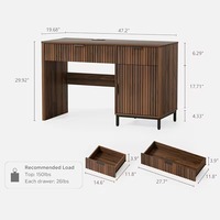 Bureau d'ordinateur contemporain en bois pour le bureau à domicile, bureau de direction cannelé avec station de charge pour le travail et les études