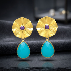 Pendientes Étnicos de Latón Chapado en Oro, Hechos a Mano, con Aleación de Metales Preciosos y Piedras Preciosas, para Compromiso - Product Image 2