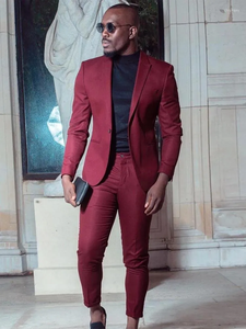 Abiti da <span class=keywords><strong>uomo</strong></span> bordeaux Slim Fit da <span class=keywords><strong>uomo</strong></span> Blazer da sposa 2 pezzi <span class=keywords><strong>smoking</strong></span> da <span class=keywords><strong>uomo</strong></span> abbigliamento formale da sposo giacche da ballo pantaloni - Product Image 2