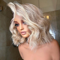 Perruques Courtes Bob Ombrées en Gros, Perruques Sans Colle Originales en Cheveux Humains, Tissages Naturels Lace Front, Perruque Bob Blonde pour Femmes