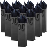 Sac en papier kraft noir pour bouteille de vin, emballage écologique, pliable, résistant, de haute qualité, imprimé avec un logo personnalisé, en vrac