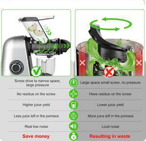 Potente máquina exprimidora de prensado en frío de 1000W, máquina exprimidora eléctrica de alto rendimiento con tolva de dispensación doble, capacidad de 380Ml, envío a EE. UU. - Product Image 2