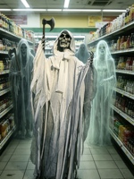 Décorations d'Halloween pour maison hantée : Tête de mort réaliste, squelette humain, statue suspendue, fantôme en plastique pour extérieur