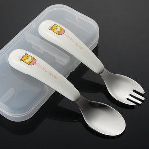 Ensemble de fourchette et cuillère en acier inoxydable 304,, de haute qualité, joli, pour bébé, avec manche en pp, cuillère en <span class=keywords><strong>argent</strong></span>, nouveauté - Product Image 3