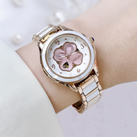 Montre mécanique automatique pour femme, bracelet en céramique, cadran squelette trèfle à quatre feuilles, étanche, cadeau d'anniversaire