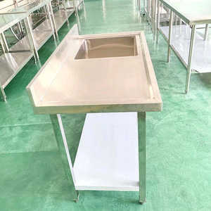 Évier de <span class=keywords><strong>cuisine</strong></span> commercial en acier inoxydable à cuve simple ou double avec table de préparation - Product Image 3