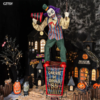 Marque CZTSY, accessoire de clown animé de grande taille pour Halloween, capteur de mouvement, son, batterie rechargeable, utilisation en intérieur, maison hantée