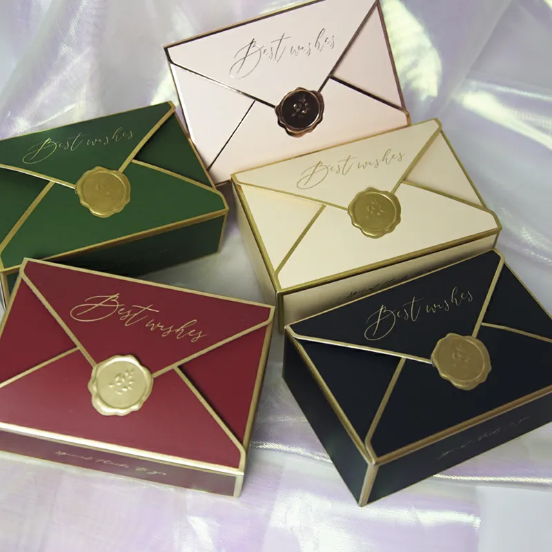 Elegante Envelop Snoepdoos Geschenkdoos Verpakking Leverancier Gunsten Chocolade Papier Custom Logo Europese Bruiloftsfeest Vouwdoos