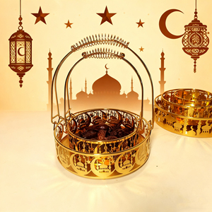 PAFU 2026 Ramadán bandeja de frutas de hierro diseño de Castillo hueco con estrella y <span class=keywords><strong>Luna</strong></span>, arte de artesanía casera para decoración de mesa de festival musulmán - Product Image 5