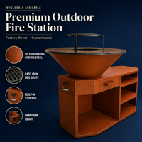 Brasero commercial en acier Corten avec rangement pour bois, idéal pour terrasses, jardins, aménagements paysagers, restaurants et projets hôteliers (chauffage)