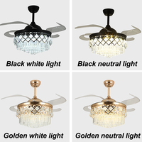 Ventilateur de plafond LED moderne avec fer à repasser de 42 pouces et lustre en cristal de 48 pouces Télécommande rétractable de 48 pouces pour le salon
