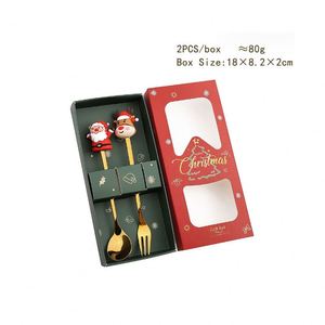 Juego de Cubiertos Navideños, Cuchara de Café con Dibujos Animados, Cuchara de Postre de Papá Noel, Tenedor de Frutas, Caja de Regalo - Product Image 3