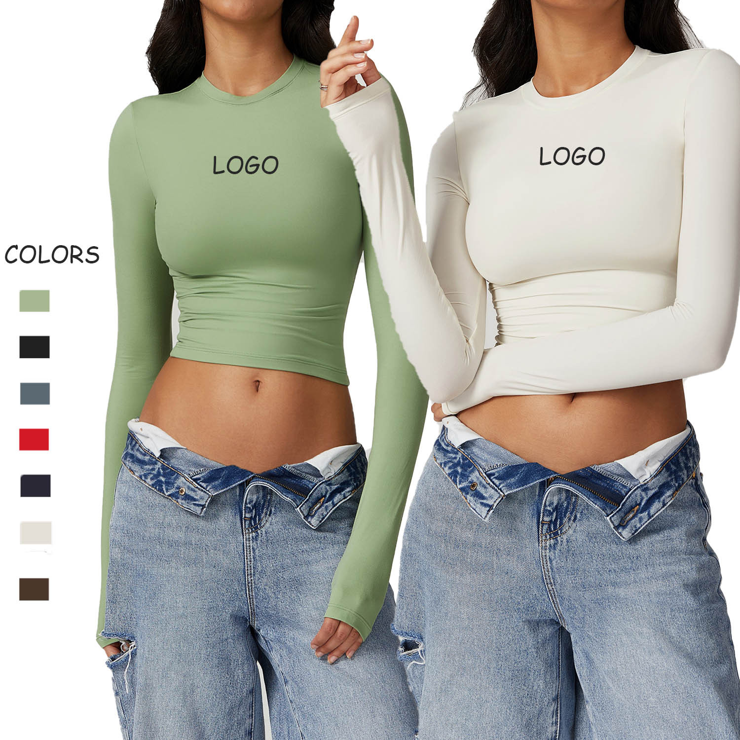 Women Nylon Long Sleeve Yoga Clothes Lady Logo Custom Crop Running Tops Female Lightweight Tight Sportswear