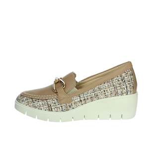 Mocassini da Donna 755700 Beige con Tomaia in Tweed e Suola con Plateau - Product Image 1
