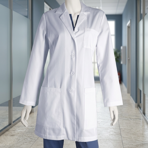 Blouse de laboratoire blanche à manches longues pour hommes et femmes, col classique, boutonnée, avec poches - Product Image 3