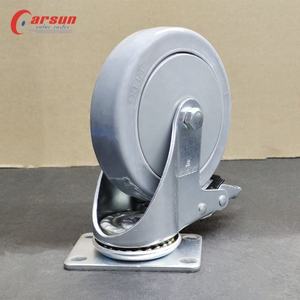 Roue pivotante de moyenne capacité 5 pouces, grise, en TPR, silencieuse, avec roulement à billes, en acier galvanisé, avec frein de blocage total, OEM - Product Image 2