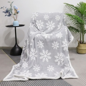 Christmas Style <strong>Snow</strong> Pattern Sherpa Plush <strong>Blanket</strong> Double Layer Thick Cationic <strong>Blanket</strong> for Home or Airplane Use - Product Image 6