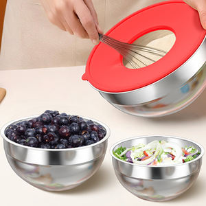 עיצוב ליטוש פנים סיטונאי נירוסטה מונע החלקה סיליקון תחתית קערת ערבוב קערת סלט פירות סט עם מכסים צבעוניים - Product Image 5