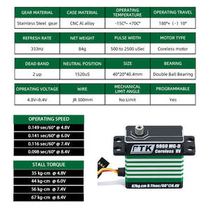 Servo RC Metálico sin Núcleo PTK 9860 MG-D de Alto Voltaje 8.4V 67kg, Servo Digital Completo con Brazo de Servo Incluido - Product Image 2
