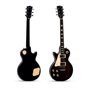 Guitare électrique de style Lefty <span class=keywords><strong>Les</strong></span> <span class=keywords><strong>Paul</strong></span>, corps en acajou, dessus en placage flammé, manche avec incrustations en blocs, noir brillant - Product Image 6