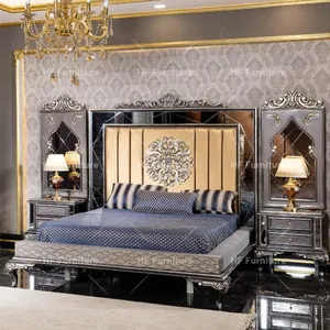 Королевский дворец, Королевский размер, роскошные наборы для спальни, Турецкая антикварная деревянная мебель для спальни
