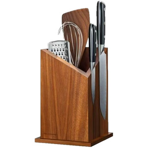 Portacuchillos magnético de madera de 9.65 pulgadas de alto con drenaje y patas antideslizantes para almacenamiento en la cocina - Product Image 2