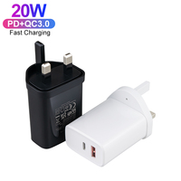 Chargeur rapide 20W double port USB C et USB A, prise murale pour iPhone 16 15 14 Pro Max, certifié PD UKCA