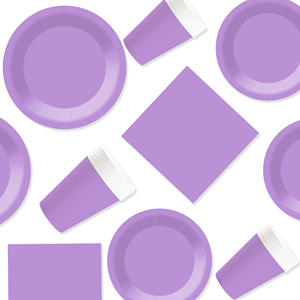 DAMAI - Juego de Vajilla Desechable de Papel Color Lila Claro para Fiestas, Platos de 7 y 9 Pulgadas, Vasos de Papel, Servilletas y Cubiertos - Product Image 2