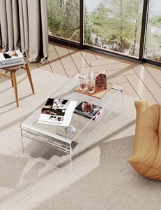 Mesa de centro de acrílico transparente ecológica para sala de estar Rectángulo Lucite con estante de almacenamiento abierto 1 pieza Claro Normal - Product Image 3