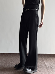 Pantalon décontracté haut de gamme toutes saisons pour hommes et femmes, noir, coupe évasée, taille mi-haute, braguette zippée plate, design ample amincissant - Product Image 3