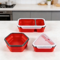 Groothandel Op Maat Gemaakte Siliconen Voedselbewaarbox Multifunctioneel Design Voedselveilig Inklapbaar Lekvrij 3 Vakken Lunchbox