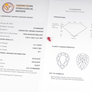 Diamant rouge en forme de poire cultivé en laboratoire Goldleaf, clarté EX VS1, certifié IGI, pour la fabrication de bijoux - Product Image 3