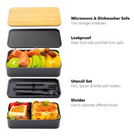 Boîte à lunch japonaise Bento avec couvercle en bambou, double niveau, capacité de 3 à 6 L, empilable, portable, facile à nettoyer, récipient de stockage alimentaire