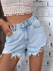 Benuynffy femmes Denim Shorts Streetwear décontracté poches taille haute été mode ample effiloché ourlet déchiré Jean Shorts 2024 nouveau - Product Image 2