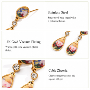 Pendientes Colgantes Florales Dorados de Acero Inoxidable con Baño de Oro de 14K y Circonita Cúbica Pintada - Product Image 2