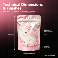 Pochette personnalisée mignonne en forme de lapin Sakura, mate, avec fermeture éclair, anti-odeur, refermable, réutilisable, en Mylar, pour emballage alimentaire
