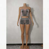 Ensemble de survêtement en velours 2 pièces pour femme, veste courte zippée et short, color block, style Y2K, vêtements de sport d'été avec logo personnalisé