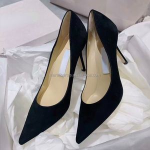 Zapatos de mujer clásicos JC de ante negro, versión superior, tacones altos de piel de oveja importada de 6.5 cm, zapatos de marca, moda Jimmyschoo - Product Image 1