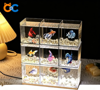 Mini aquarium incassable en forme de cube 1L, style pot en plastique, pour poissons rouges et poissons ornementaux, décoration de salon et de bureau
