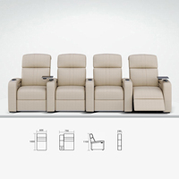 Ensemble de canapés électriques en cuir crème de luxe moderne avec tables pivotantes intégrées pour ordinateur portable et sièges de cinéma multimédia pour villa